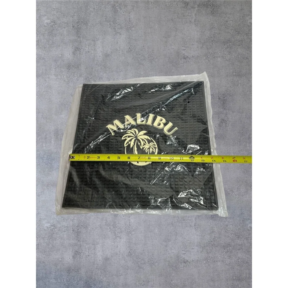 Malibu Rum Bar Mat 14x14 Black NEW Rubber Square Spill Service Mat Logo